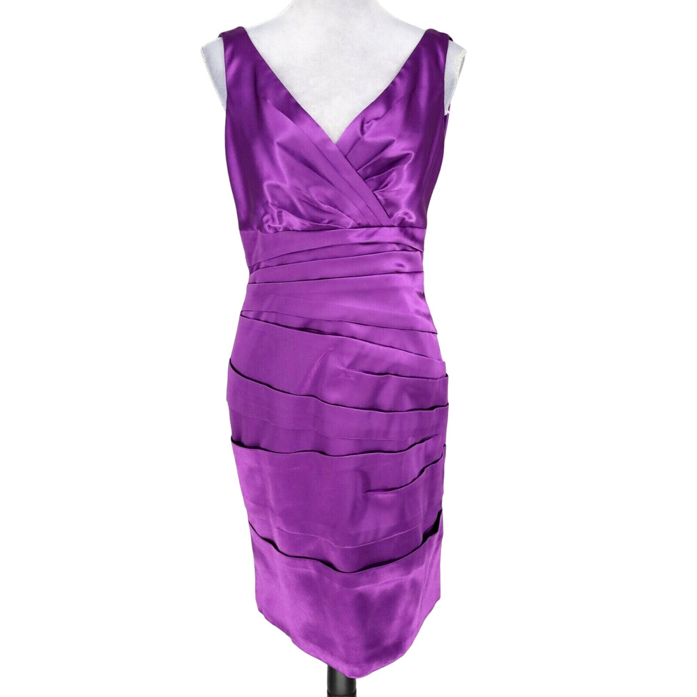 JS Collection Dress Womens 10 Purple Stretch Satin Layered Sleeveless Lined